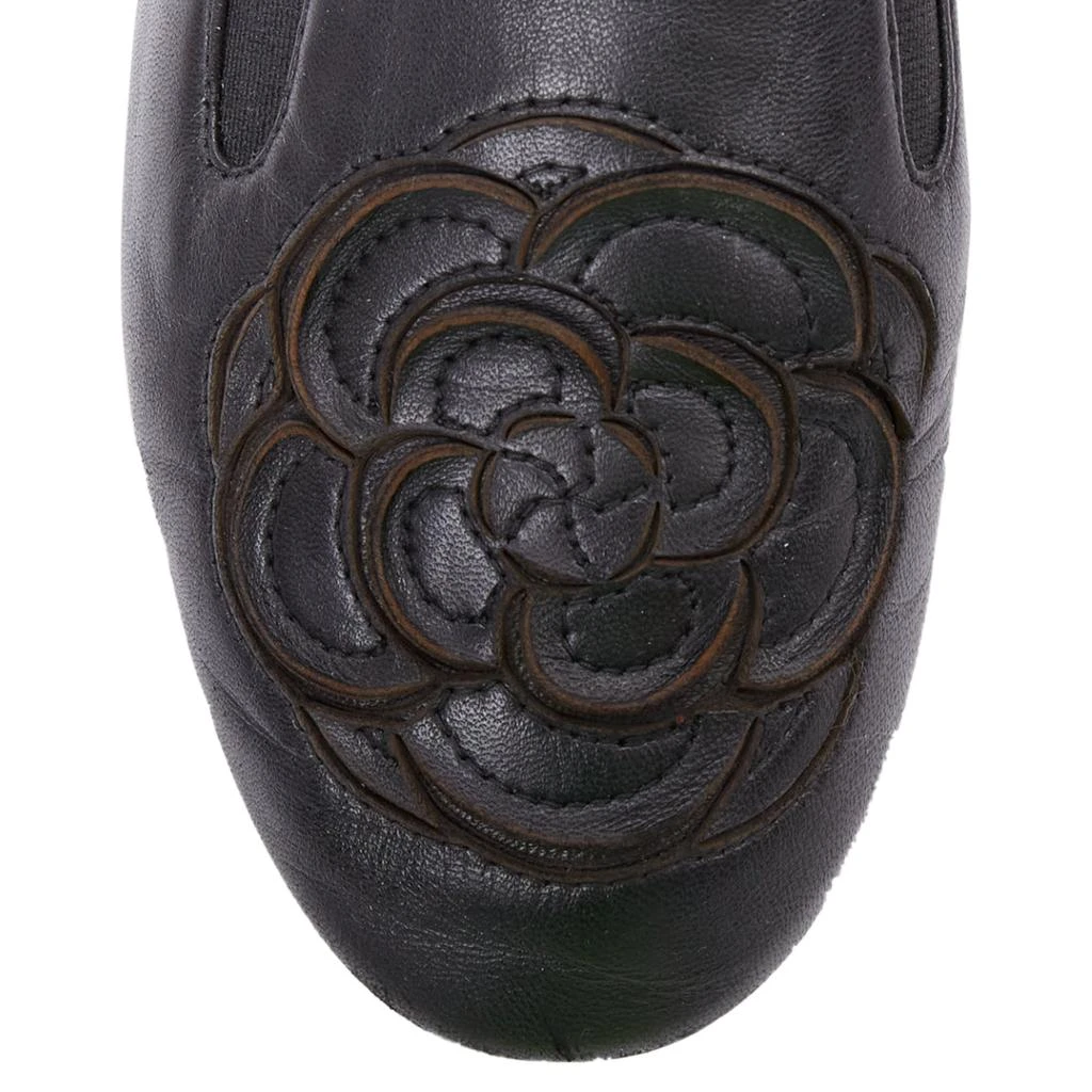 Chanel black leather camellia loafers 6