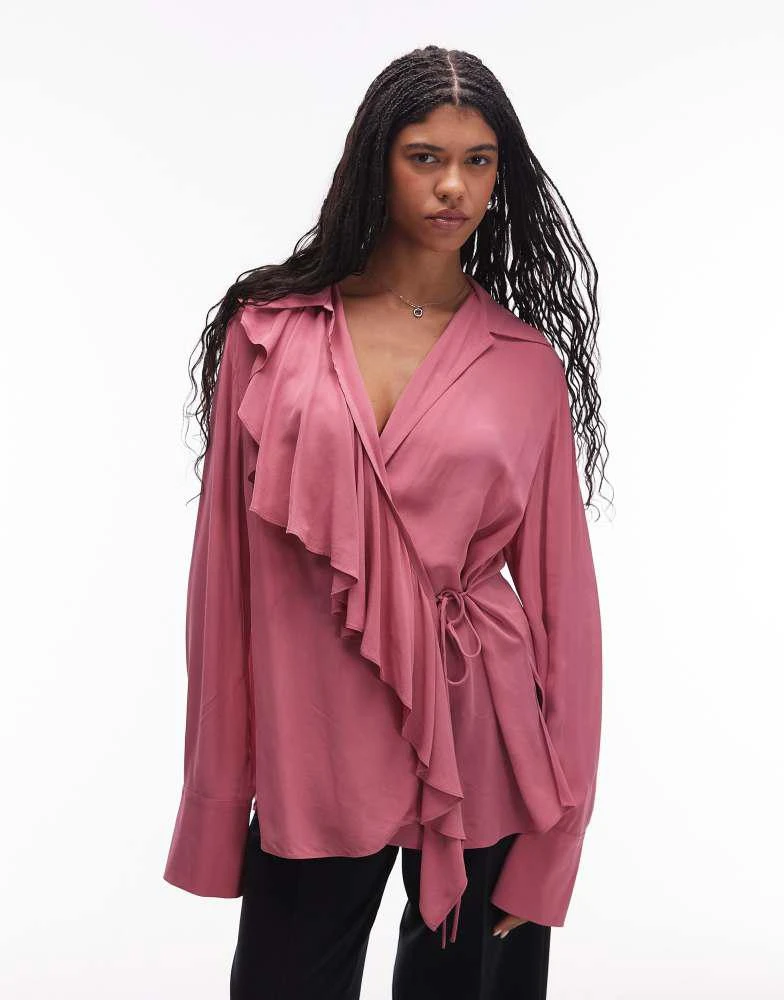 Shop Other Stories semi sheer boho blouse with asymmetric ruffle