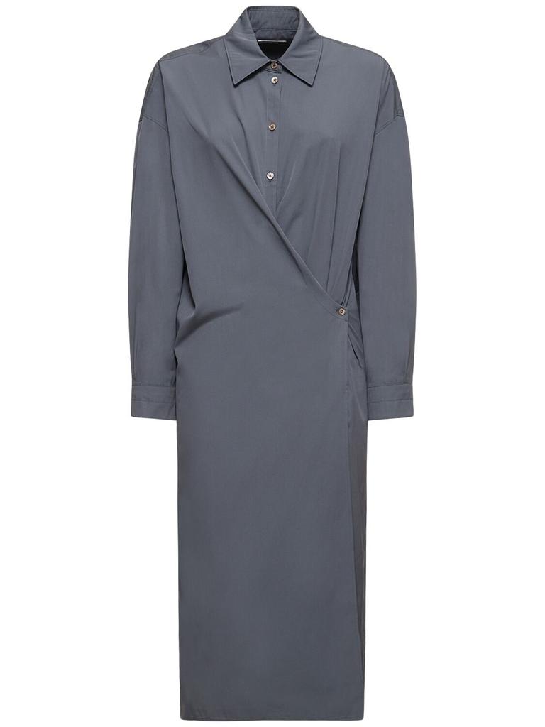 LEMAIRE Straight Collar Cotton & Silk Midi Dress