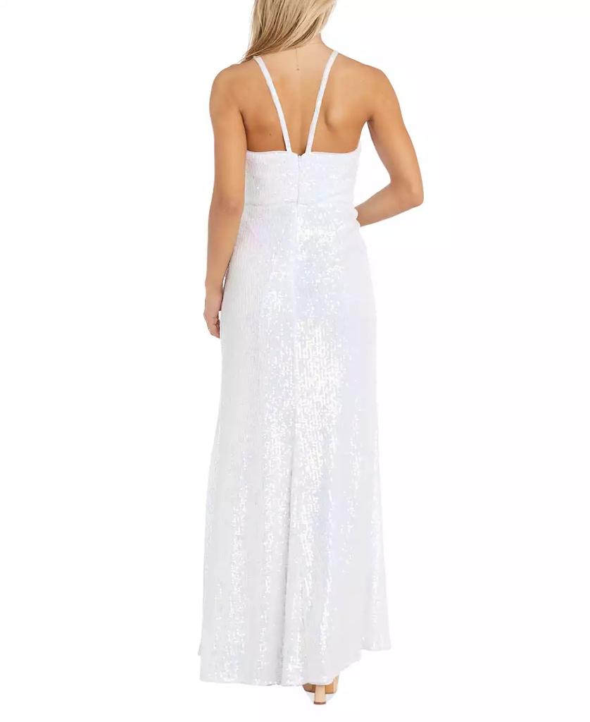 Morgan & Company Junior's Sleeveless Slit-Front Sequin Gown