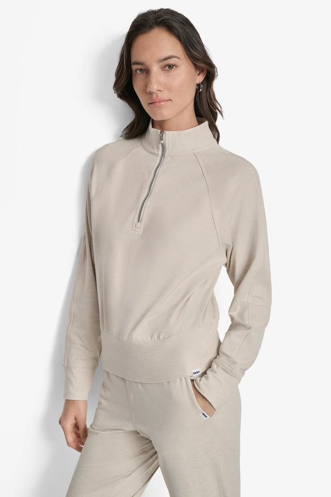 DKNY SPACEDYE HALF ZIP RAGLAN SLEEVE PULLOVER
