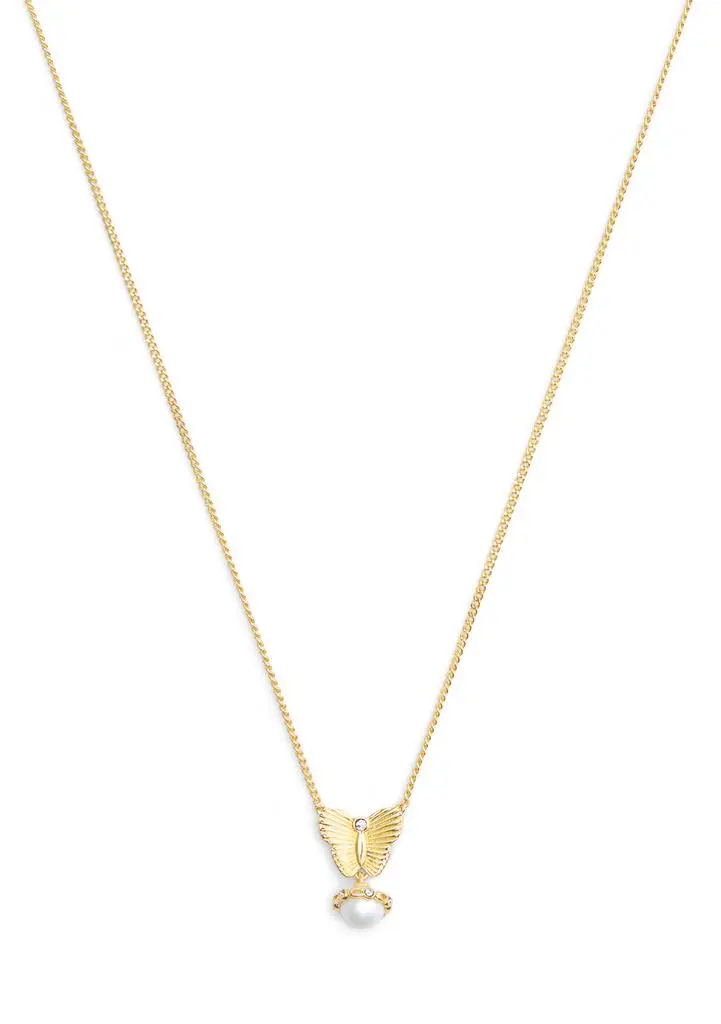 Coach Signature Heritage Butterfly Pearl Pendant Necklace