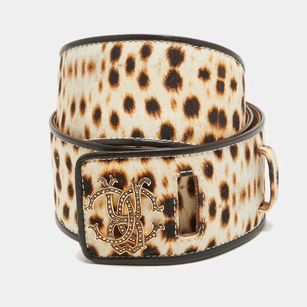 Roberto Cavalli Roberto Cavalli Beige Leaopard Print Canvas RC Logo Waist Belt 95CM 1