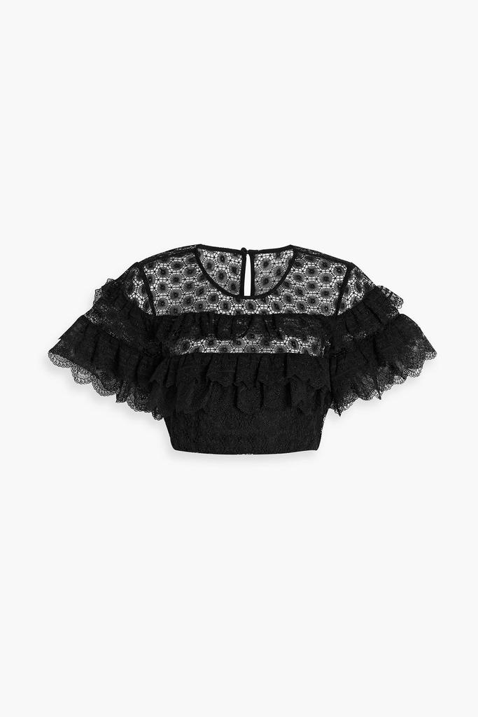 Saloni Honeycomb cropped ruffled lace top