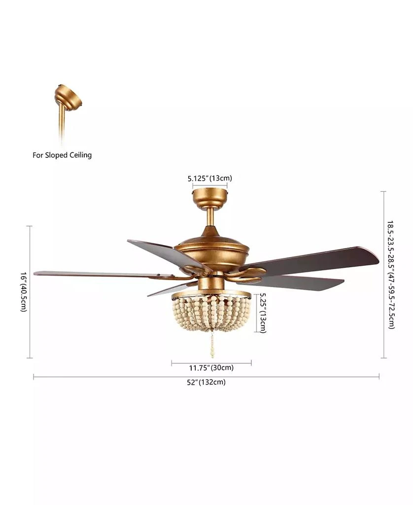 JONATHAN Y Erin 52" 3-Light Rustic Farmhouse Iron, Wood Bead Mobile-App, Remote-Controlled LED Ceiling Fan 10