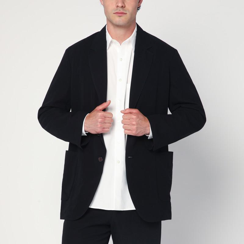 AURALEE Single-breasted black jacket in cotton and wool