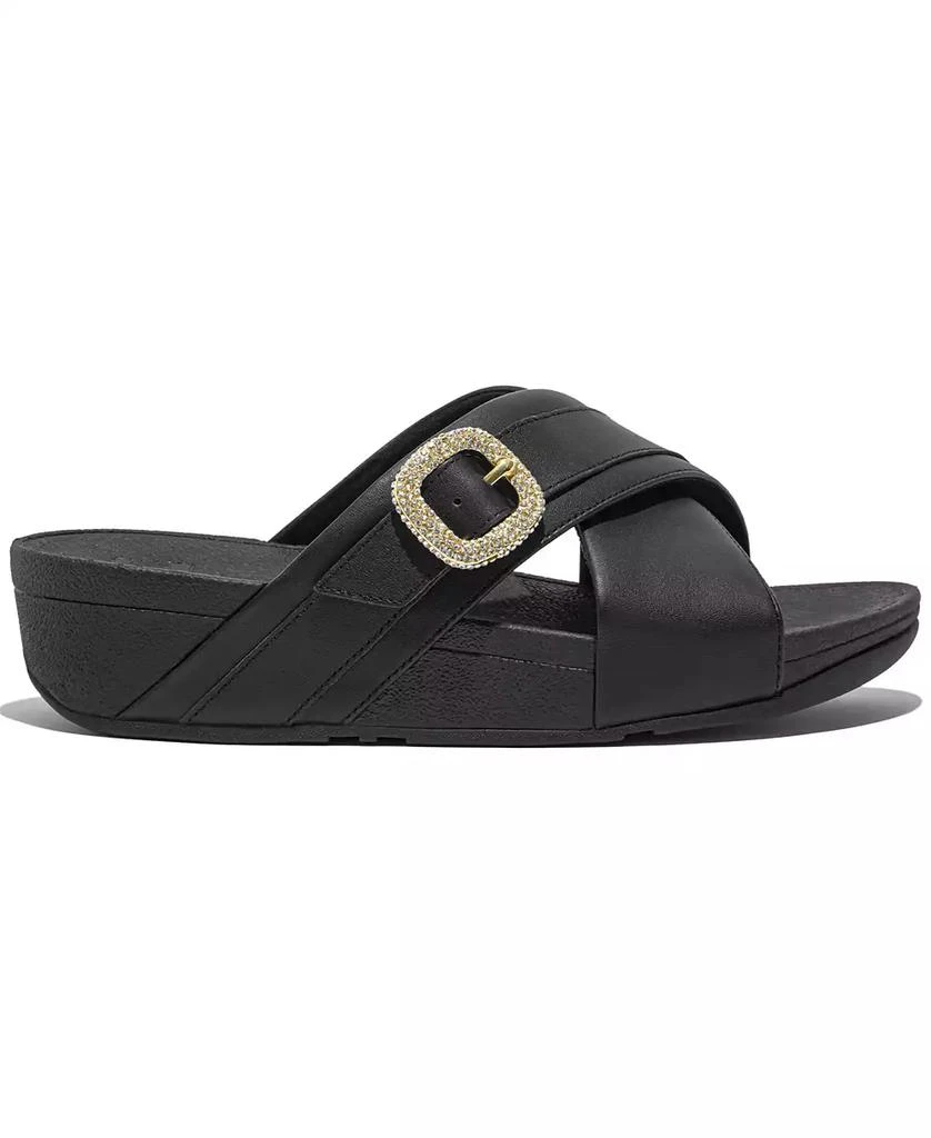 FitFlop Women's Lulu Crystal Buckle Leather Cross Slides Flats 6