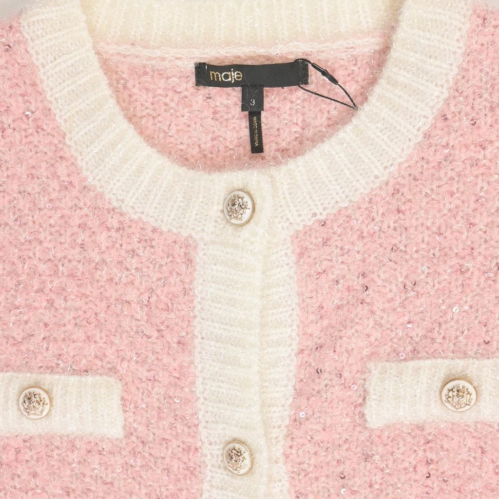Maje Lurex Knitted Cardigan in Pink Wool 5
