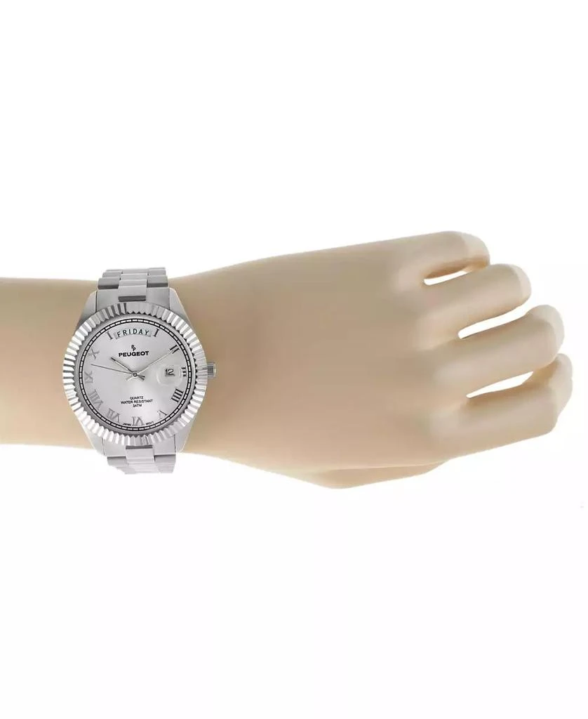 Peugeot Men's 40mm Silver Face Fluted Bezel Stainless Steel Bracelet Watch 4