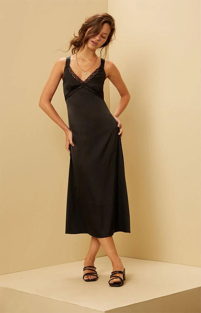 Beverly and Beck Satin Lace Trim V-Neck Midi Dress 3