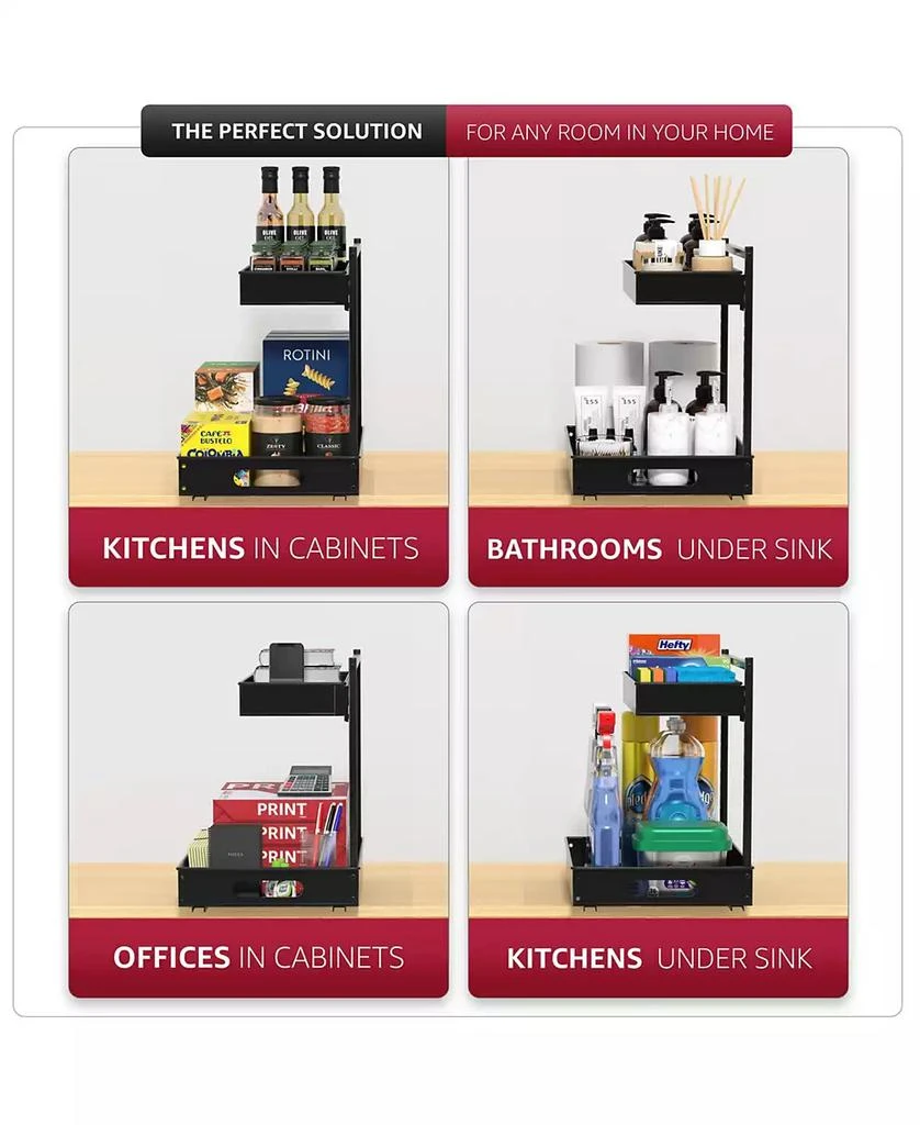 Sorbus 2 Pack 2-Tier Pull-Out Under Sink Organizer and Adhesive Tape - for Kitchen and Bathroom 5