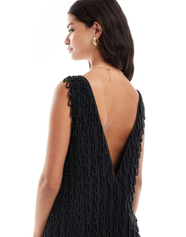ASOS ASOS DESIGN deep v neckline embellished mini shift dress in black 4