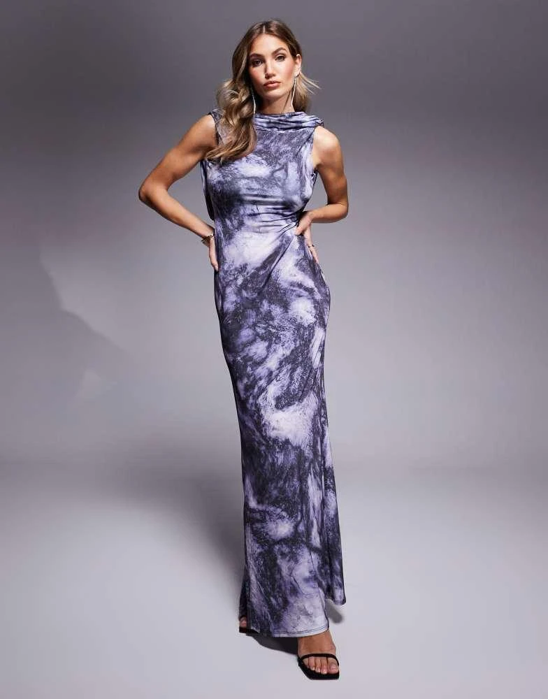 Shop ASOS DESIGN slinky high neck maxi dress with deep drape back detail in blue  marble print on Sale at BeyondStyle  Get 79% Off ASOS DESIGN slinky high  neck maxi dress