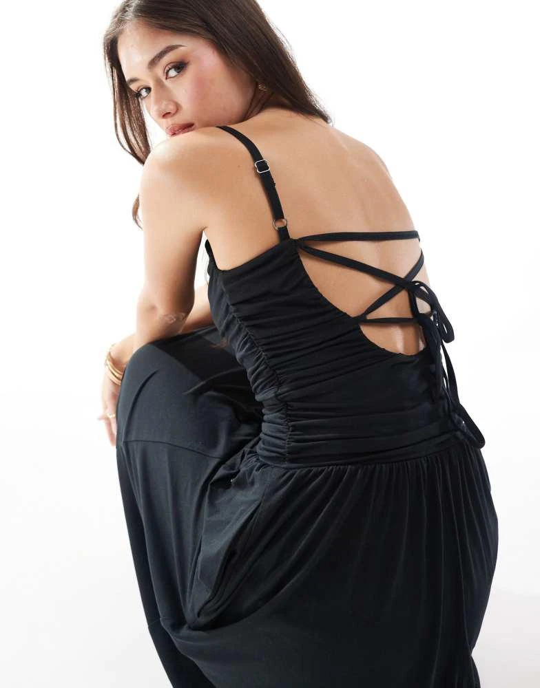 HOLLISTER Hollister strappy back puffball maxi dress in black 4