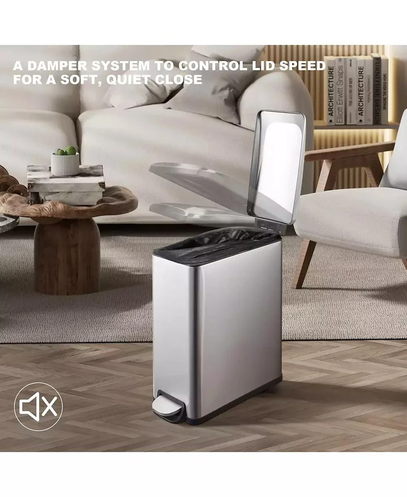 Mega Casa 2.6 Gal./10 Liter Slim Stainless Steel Step-on Trash Can for Bathroom and Office 6