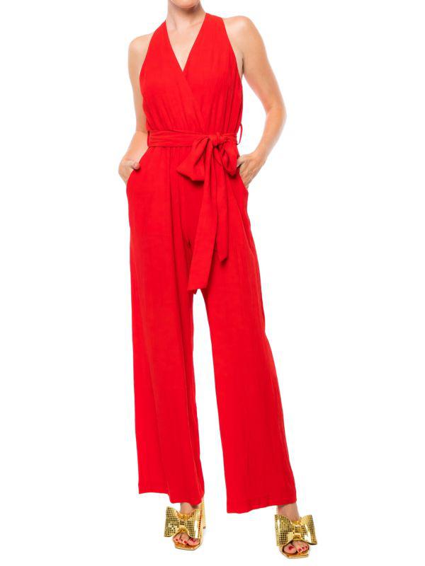 Meghan LA Disco Belted Wide Leg Jumpsuit