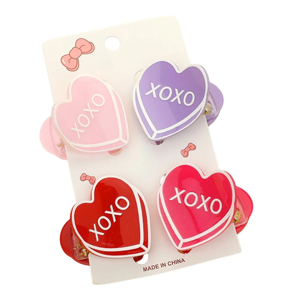 FASHNZFAB 4PCS - XOXO Message Acetate Heart Hair Claw Clips 2