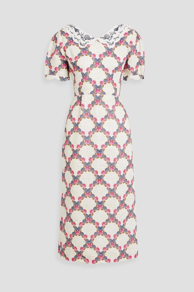 Saloni Blanca embroidered printed linen midi dress 1