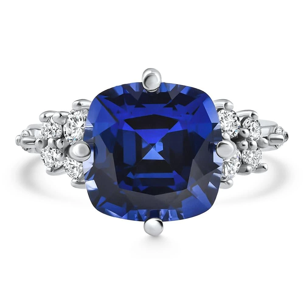 Pompeii3 8Ct TW Cushion Blue Sapphire 
Diamond Muse Ring 14k White Gold Lab Grown