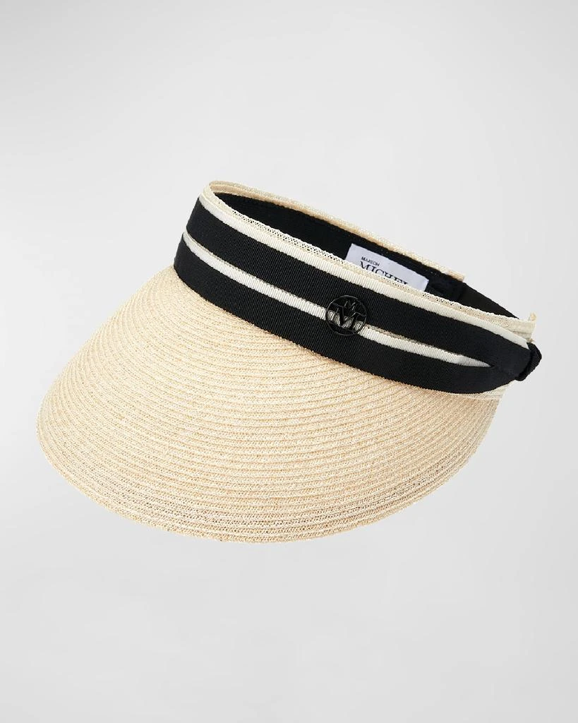 MAISON MICHEL Pat Straw Visor With Striped Band 1