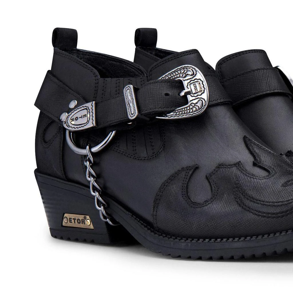 Infinity Leather Men's Black Leather Metal Chain Winklepicker Cowboy Shoes 4