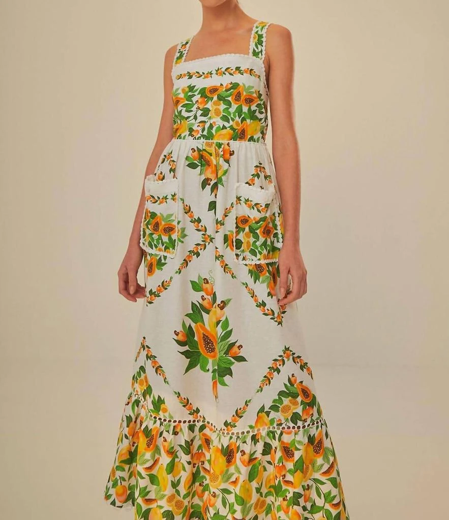 Farm Rio Off-White Papaya Salad Scarf Lenzing Ecovero Euroflax Maxi Dress In Off White 3