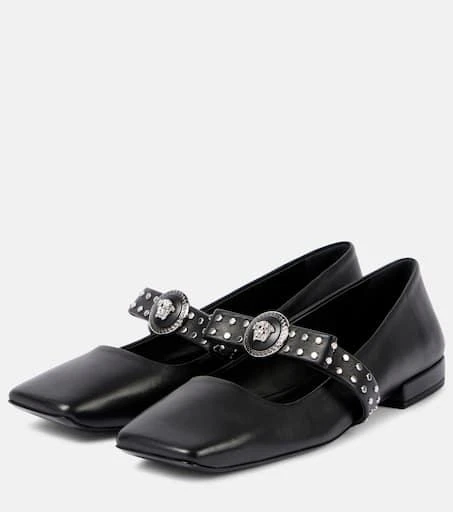 Versace Gianni Ribbon studded leather ballet flats 5