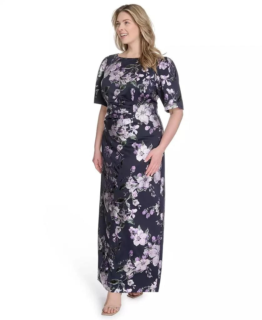 Jessica Howard Plus Size Printed Boat-Neck Gown 3