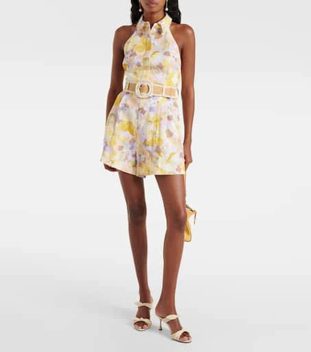 Zimmermann Pop belted floral linen playsuit 2