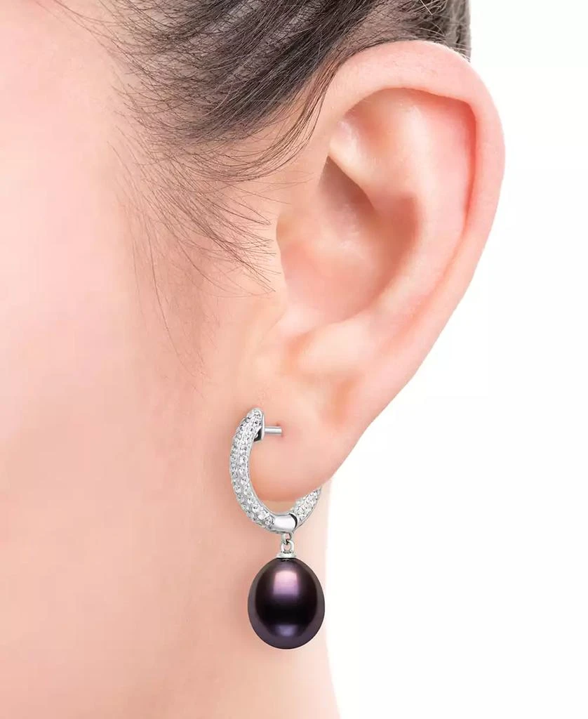 Belle de Mer Cultured Freshwater Peacock Black Pearl (10-11mm) and Lab Created Sapphire Drop Earrings in Sterling Silver 3