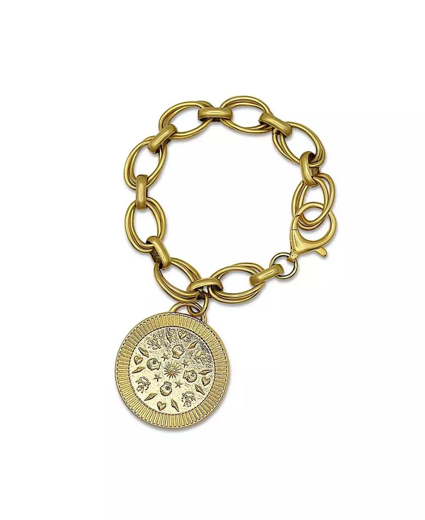 Bowood Lane 14k Gold Plated Double Sided Coin On 12k Multi Ring Chain Bracelet