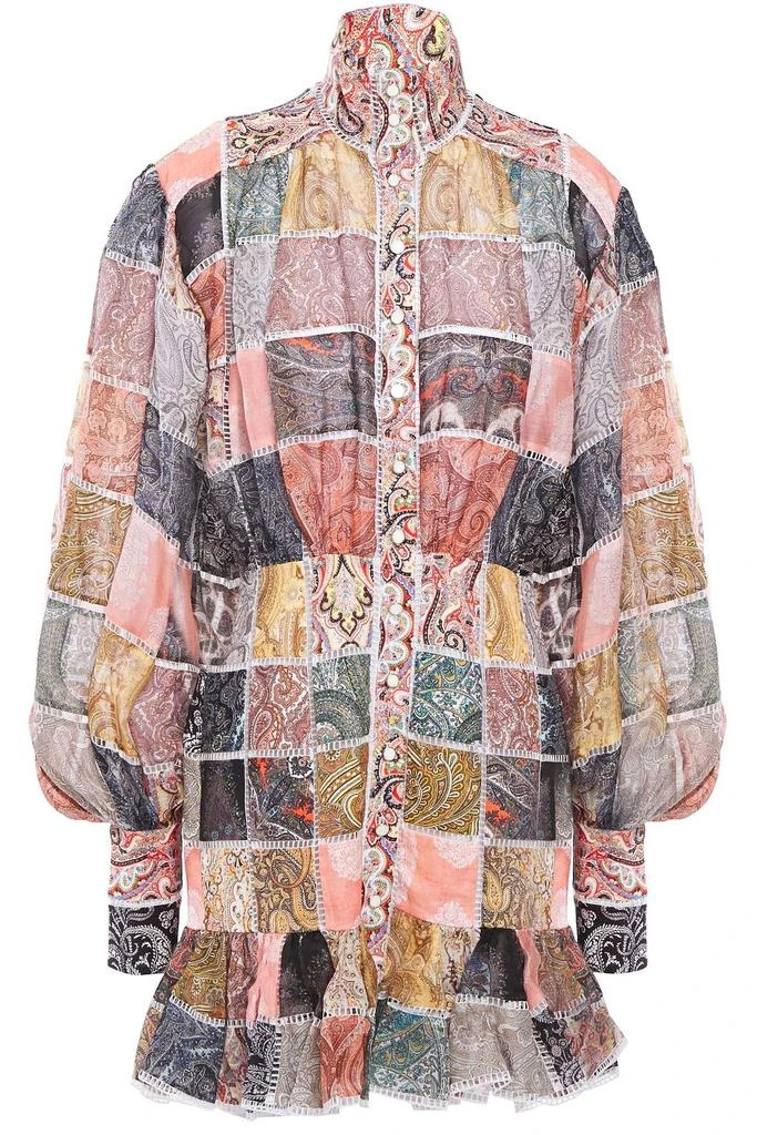 Zimmermann Patchwork-effect printed linen and silk-blend gauze mini dress 1
