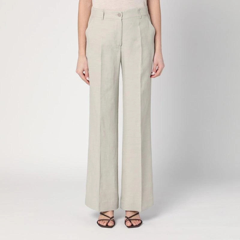 Parosh P.A.R.O.S.H. Women's Palazzo Trousers Greige In Linen Blend 1