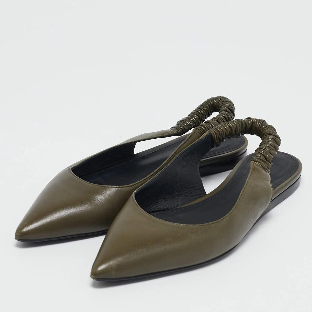 Bottega Veneta Bottega Veneta Olive Green Leather Slingback Pointed Toe Flat Pumps Size 38 2