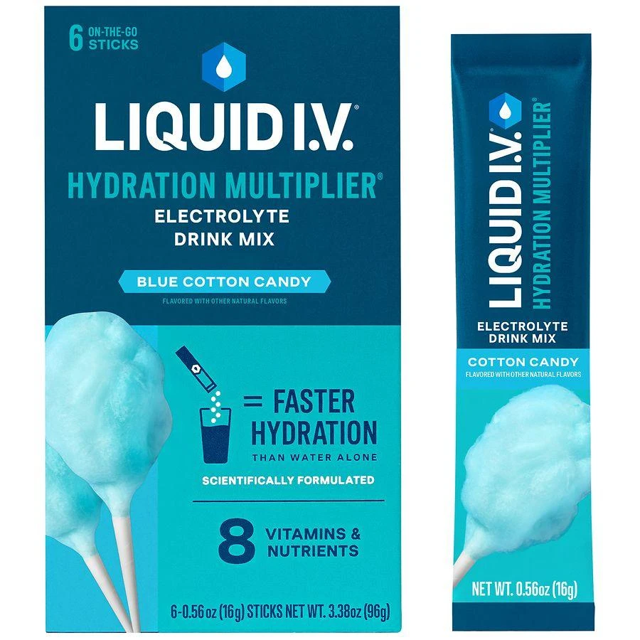 Liquid I.V. Hydration Multiplier Powdered Electrolyte Drink Mix Blue Cotton Candy 3