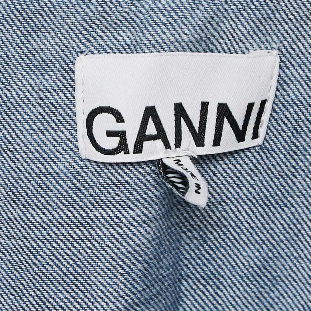 Ganni Ganni Blue Denim Ruffled Platter Collar Shirt XL 4