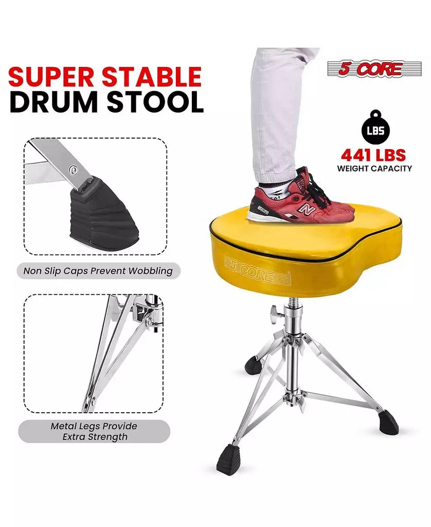 5 Core Drum Throne 4" Padded Guitar Stool Drummer Chair Adjustable Musician Seat - DS CH YLW SDL HD 6