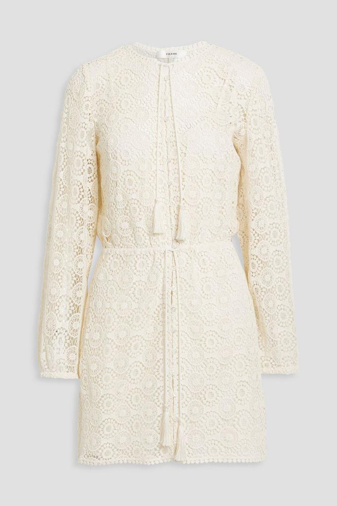 FRAME Tasseled crocheted cotton mini dress