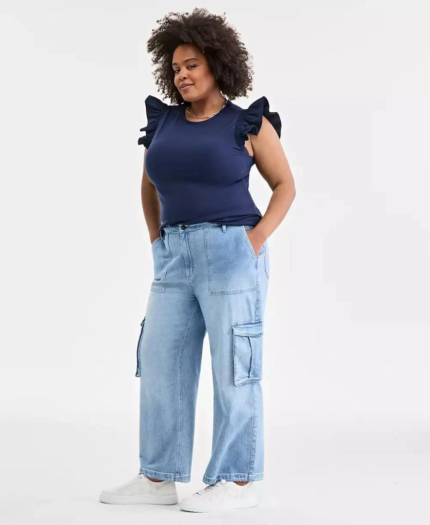 On 34th Plus Size Women's Light Wash High Rise Utility Cargo Jeans, Created for Macy's 2