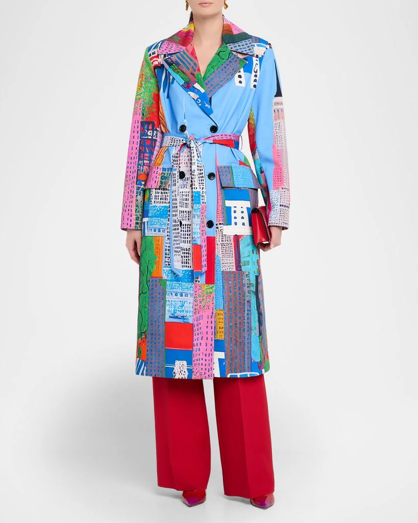Libertine NYC Cityscape-Print Belted Long Trench Coat 4