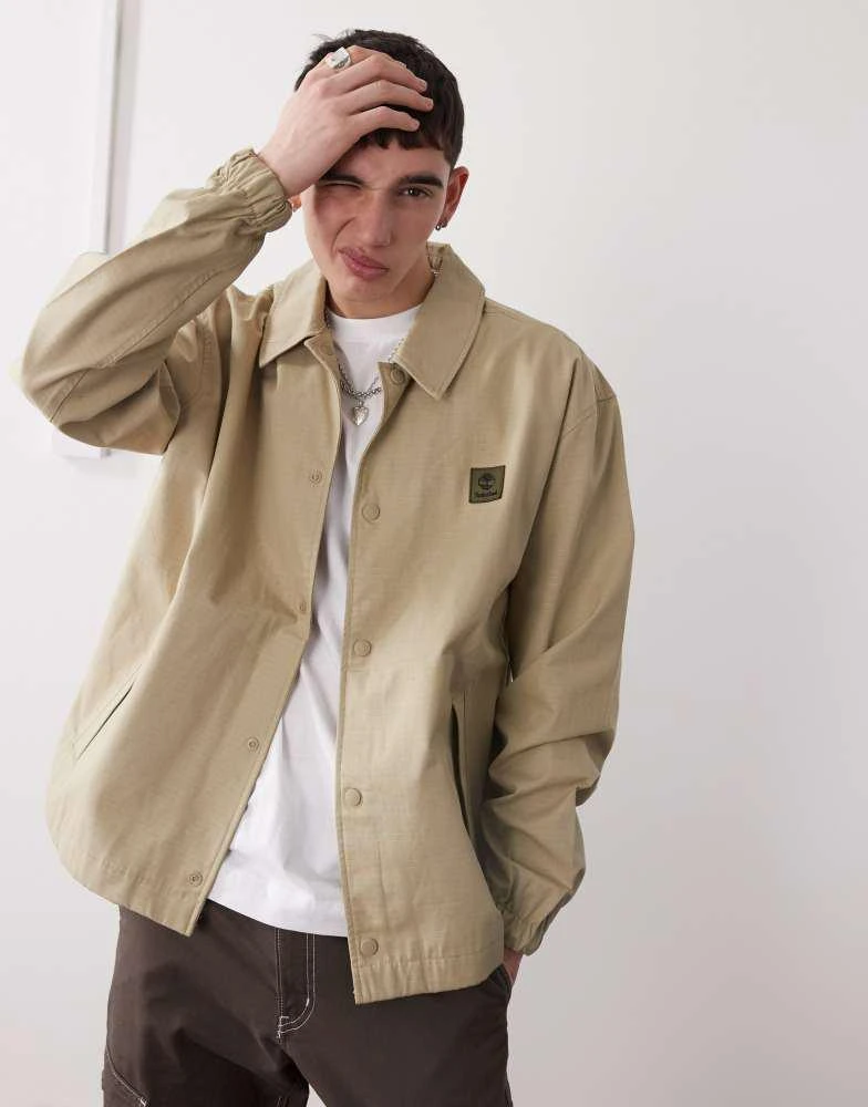 Timberland Timberland ripstop chest logo coach jacket in beige 1