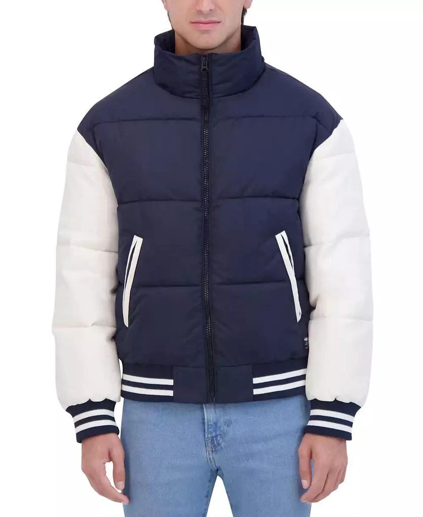 Hudson Men's Varsity Puffer Jacket with Faux Leather Sleeves 3