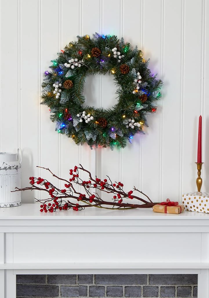 NEARLY NATURAL Snow Tipped Christmas Wreath with White Berries and Pine Cones