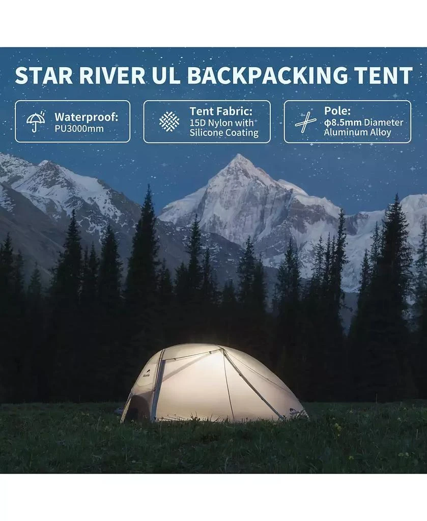 Naturehike Star River UL 2 Person Backpacking Tent, Double Layer Waterproof Two Person Tent, Lightweight Backpacking Cycling 2 Person Tent 4