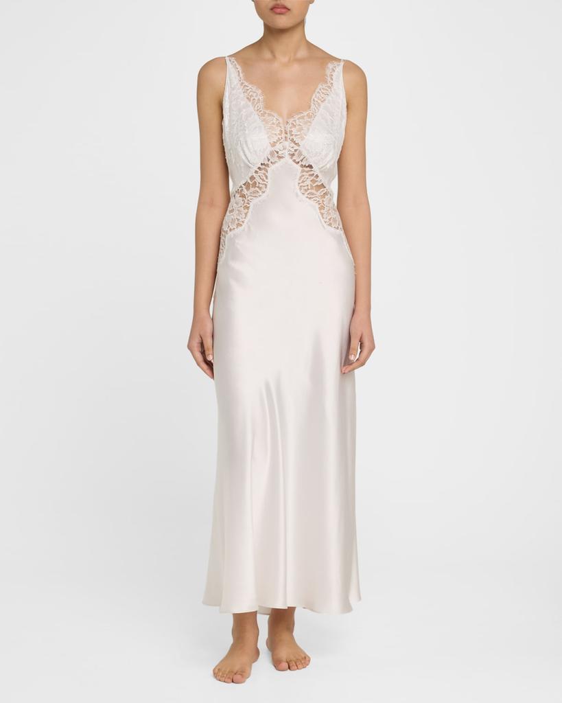 Christine Lingerie Backless Lace & Silk Charmeuse Nightgown