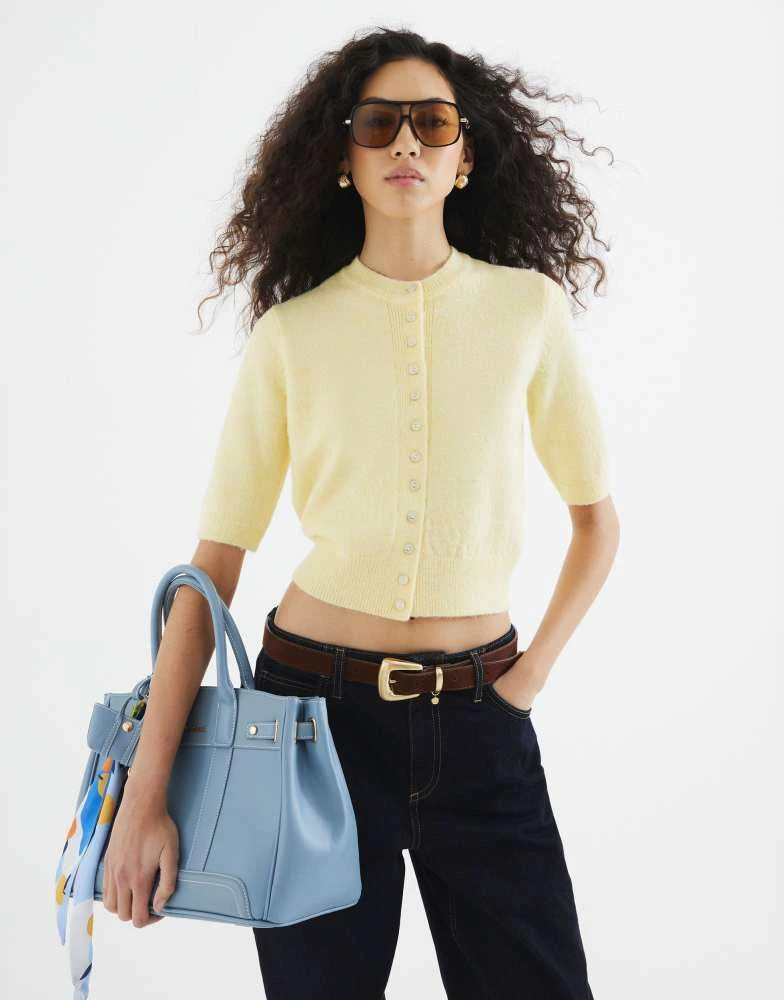 River Island River Island short sleeve cardigan in light yellow 1