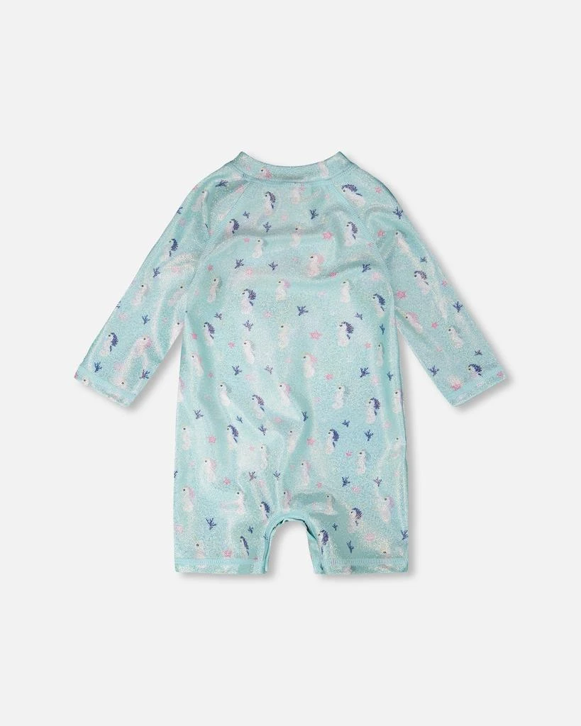 Deux par Deux Baby and Toddler One-Piece Long Sleeve Rashguard Blue Seahorse Print 5