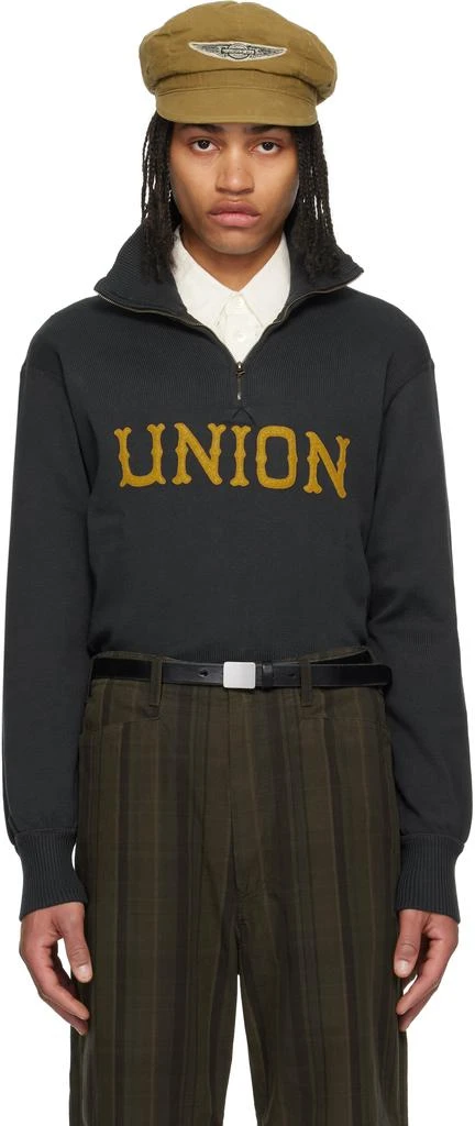 RRL Gray Long Sleeve Cotton Half-Zip Sweater 1