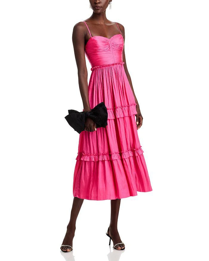 AQUA Ruched Ruffled Midi Dress - Exclusive 1