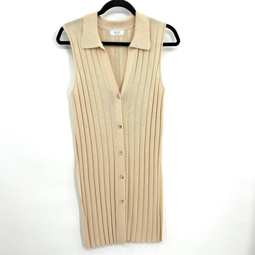 SAGE THE LABEL Sage The Label - Women
s Ribbed Button Up Collared Long Sleeveless Cardigan